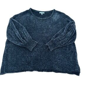 She+Sky Blue Chunky Knit Mock Neck Sweater 3/4 Ballon Sleeves Baggy Women OS